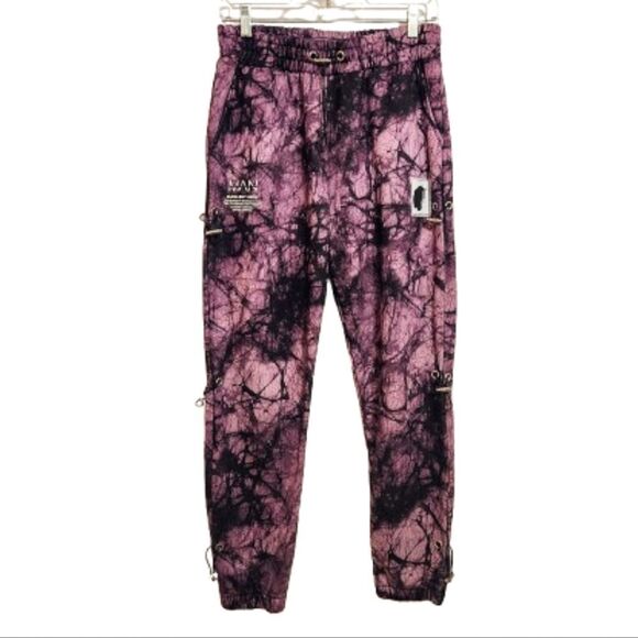 Boohoo Man x Burna Boy Tie Dye Fleece Toggle Mens Sweatpants Purple Medium - Picture 1 of 12